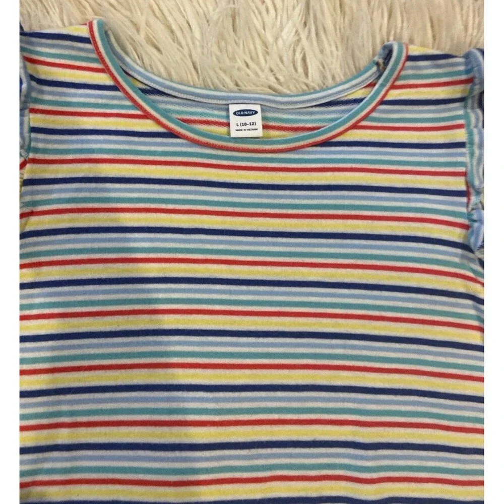 10/12 Old navy Girls Multicolored Striped Dress Flutter Sleeves Comfortable